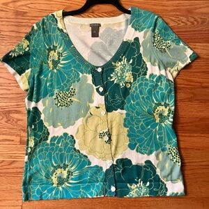 Ann Taylor Green and Yellow Floral Button Down Shirt XL